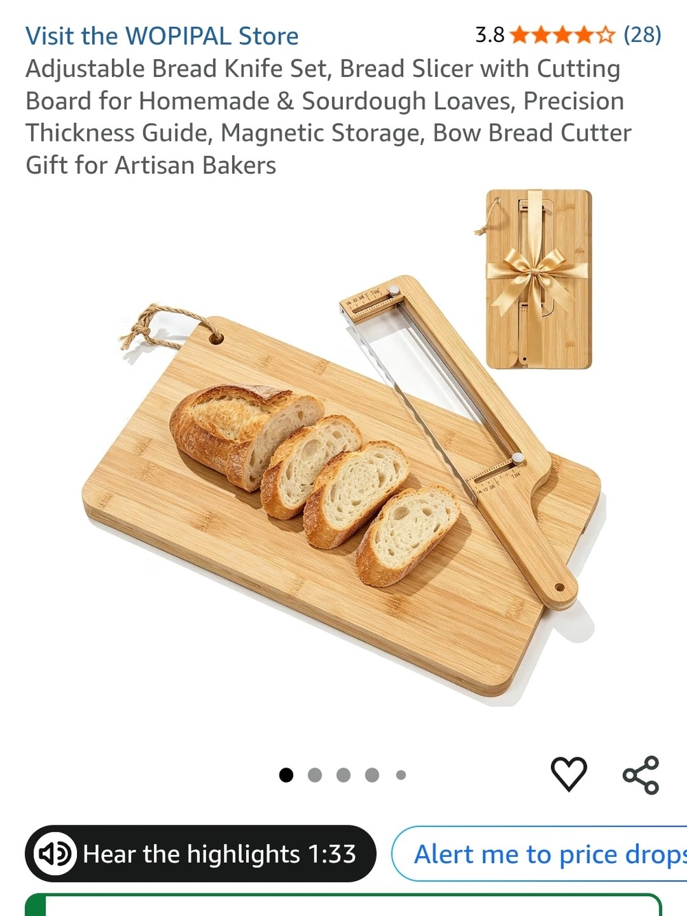 Bread Slicing Board with Adjustable Knife - Natural